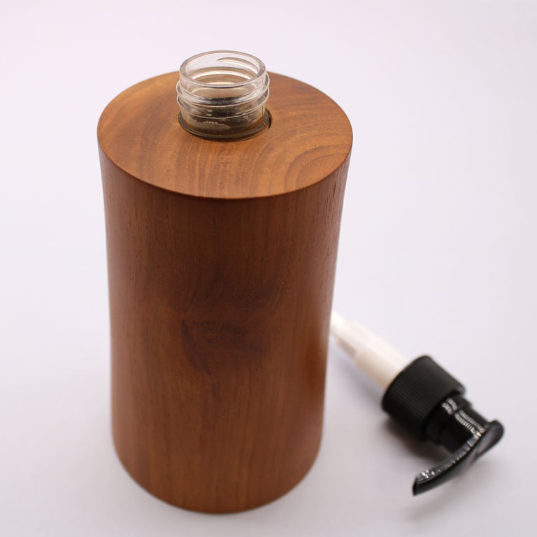 Teakwood Soap Dispenser (Natural) - Taper Design - Your Brand Name