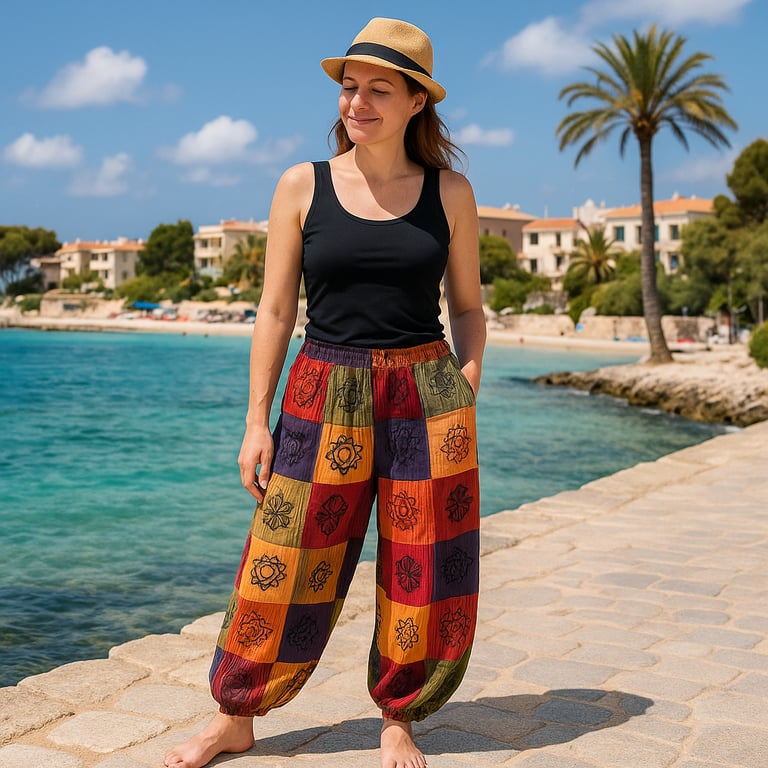 Mushroom Pants - Block Print Designs - Nomad Sari (Orange Tones, S/M)