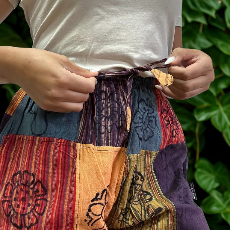 Mushroom Pants - Block Print Designs - Nomad Sari (Orange Tones, S/M)