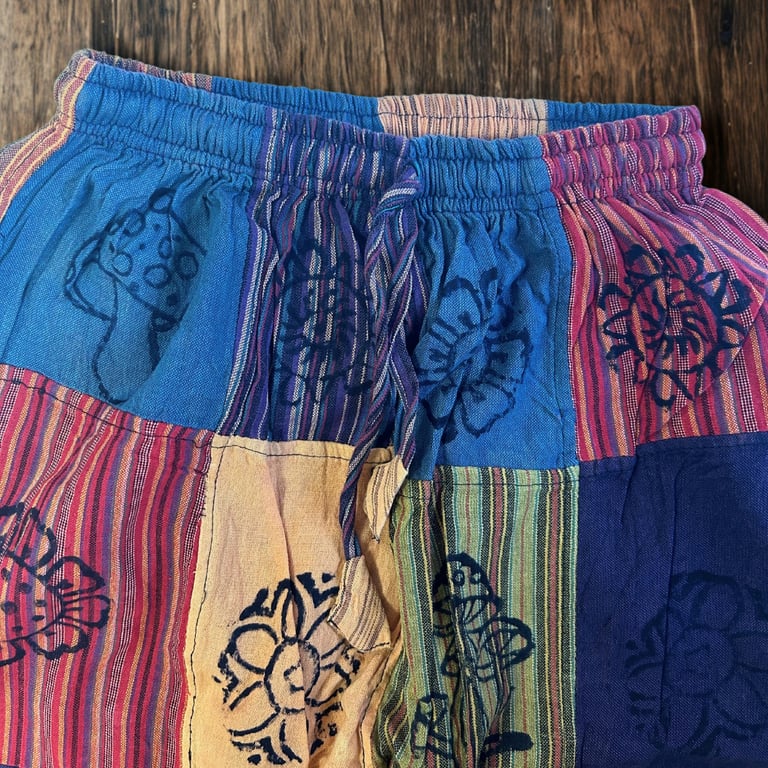 Mushroom Pants - Block Print Designs - Nomad Sari (Orange Tones, S/M)