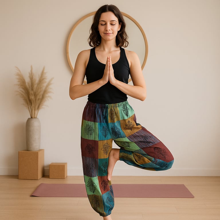 Mushroom Pants - Block Print Designs - Green Tones (Nomad Sari)