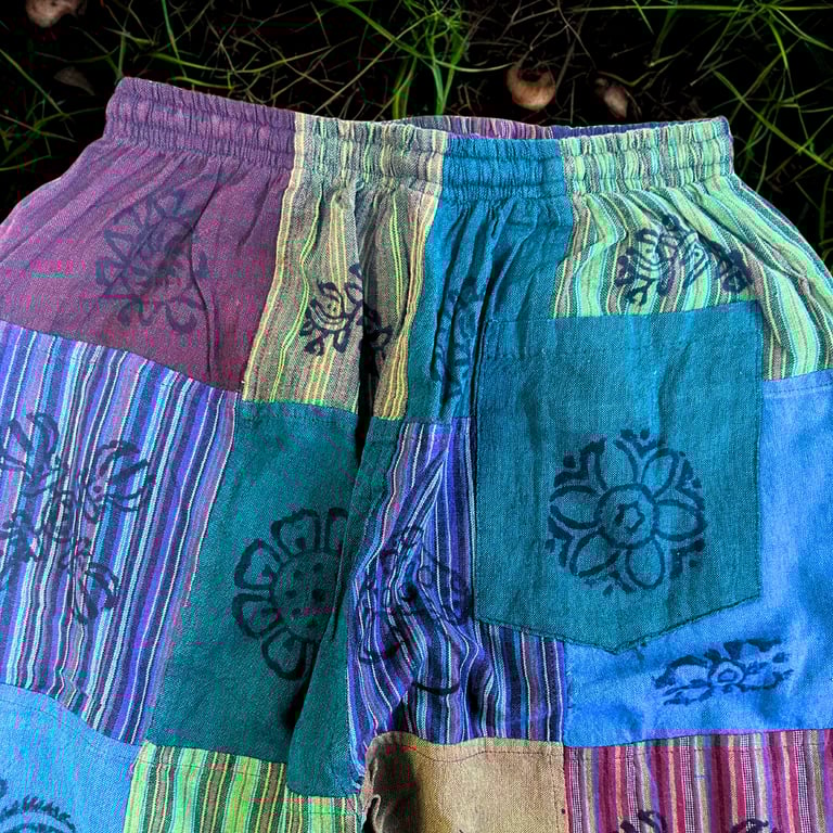 Mushroom Pants - Block Print Designs - Green Tones (Nomad Sari)