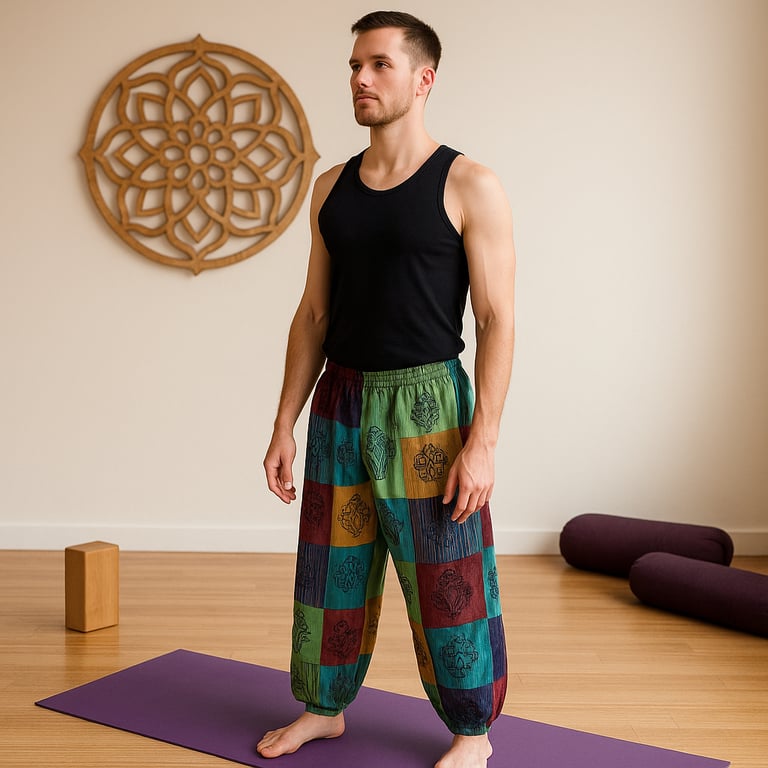Mushroom Pants - Block Print Designs - Nomad Sari (Green Tones L/XL)