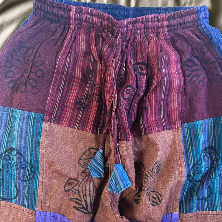 Mushroom Pants - Block Print Designs - Nomad Sari Purple Tones (S/M)
