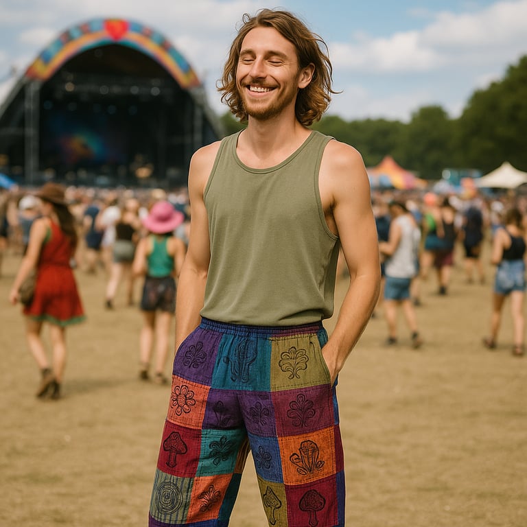 Mushroom Pants - Block Print Designs - Nomad Sari (Purple Tones L/XL)