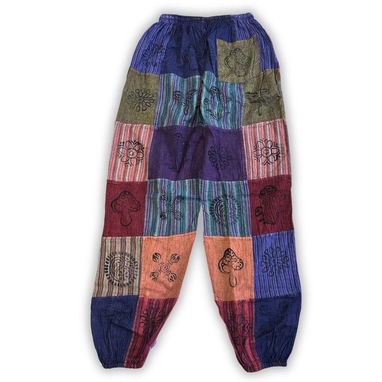 Mushroom Pants - Block Print Designs - Nomad Sari (Purple Tones L/XL)