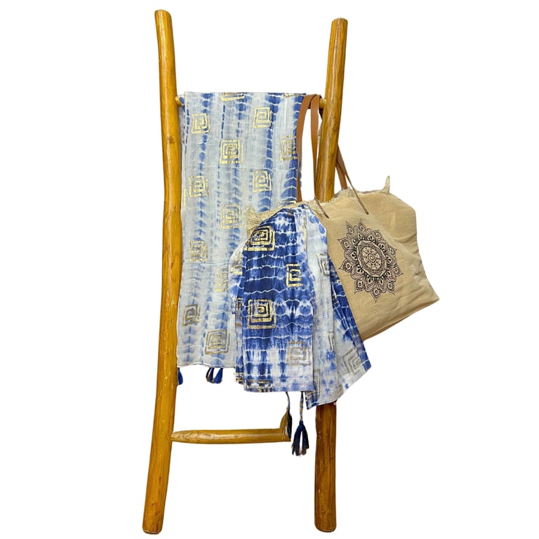 Nomad Sari On the Med Collection Pario Blue Tie Dye & Blockprint Handwoven Indian Sarong