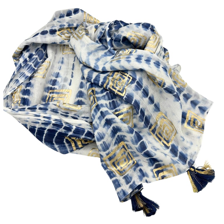 Nomad Sari On the Med Collection Pario Blue Tie Dye & Blockprint Handwoven Indian Sarong