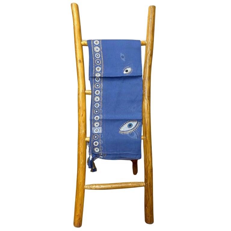 Nomad Sari On the Med Collection - Pario Rich Blue & Gold Hand Painted Evil Eye Design