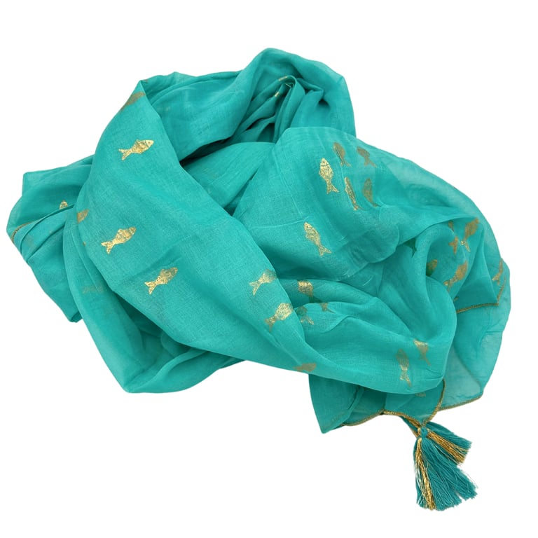 Nomad Sari On the Med Collection - Turquoise & Gold Fish Design Beachwear