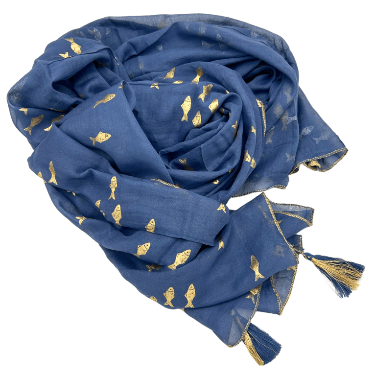 Nomad Sari On The Med Collection Pareo - Sea Blue & Gold Fish Design Beachwear Summer Outfit