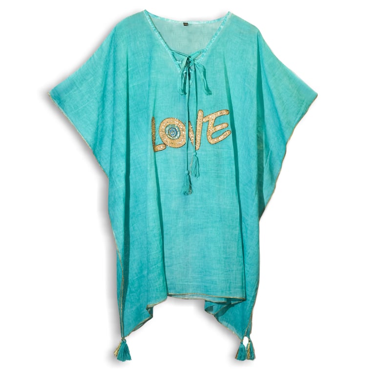 Turquoise & Gold Kaftan - Nomad Sari On The Med Collection