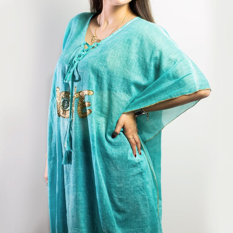 Turquoise & Gold Kaftan - Nomad Sari On The Med Collection