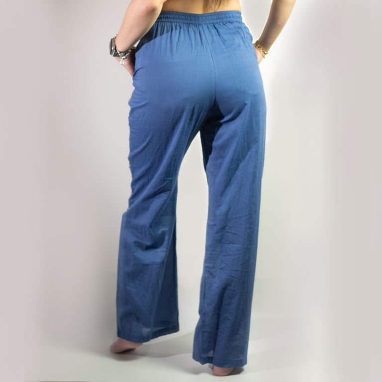 Lounge Pants - Rich Blue & Gold Hand-Painted Evil Eye Design - Nomad Sari On the Med Collection