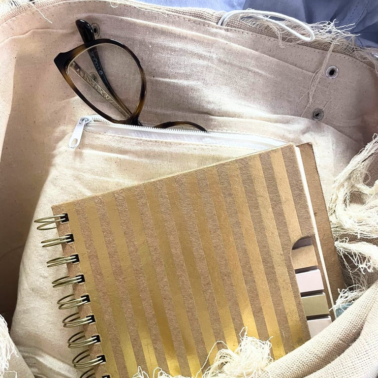 Leather Tote Bag - Natural Material, Mandela Design