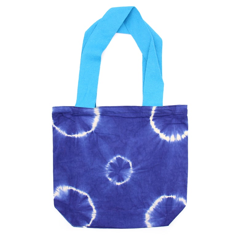 Natural Tye-Dye Cotton Bag 8oz - Blue Rings & Handle