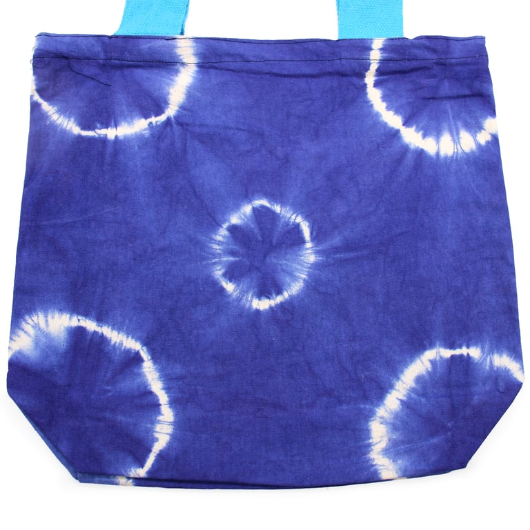 Natural Tye-Dye Cotton Bag 8oz - Blue Rings & Handle