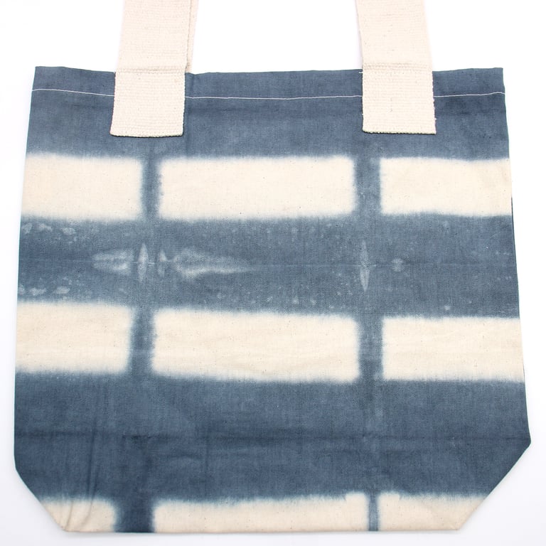 Natural Tye-Dye Cotton Bag - Grey Blocks Design, 8oz Capacity, Natural Handle