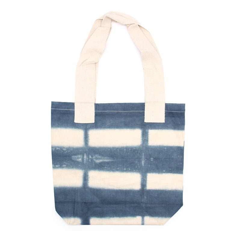 Natural Tye-Dye Cotton Bag - Grey Blocks Design, 8oz Capacity, Natural Handle