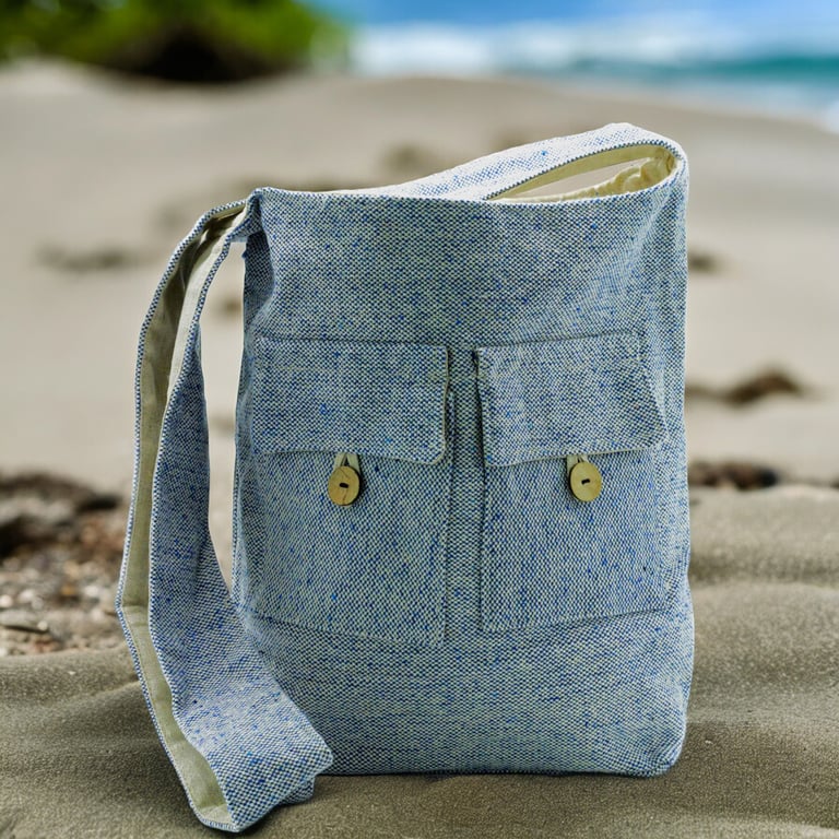 Natural Tones Two Pocket Comp Denim Medium Denim Tote Bag