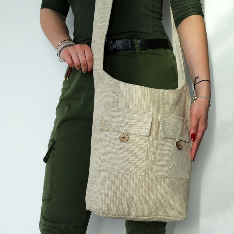 Large Two Pocket Natural Tote Bags - Durable & Eco-Friendly