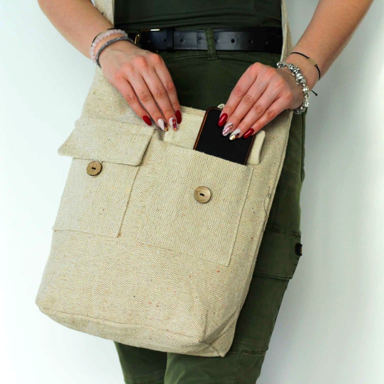 Large Two Pocket Natural Tote Bags - Durable & Eco-Friendly