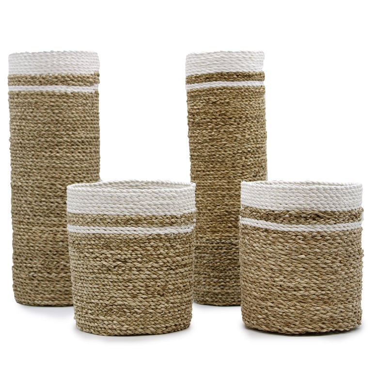 Seagrass Decor Set (2 Vases & 2 Bins) - Natural Style, Organizational Elegance