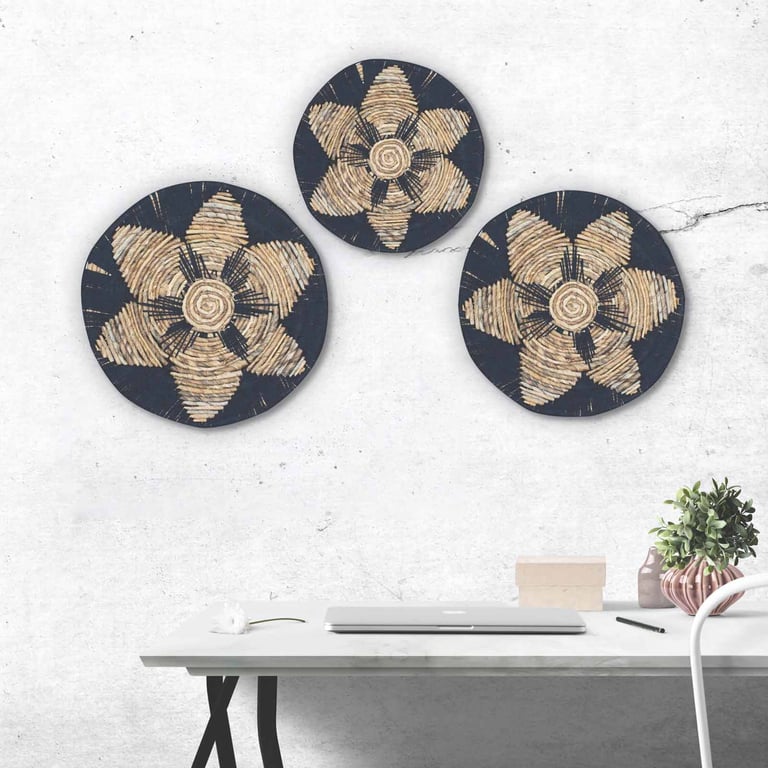 3 Seagrass Bowls Art - Black Wall Decor - Set