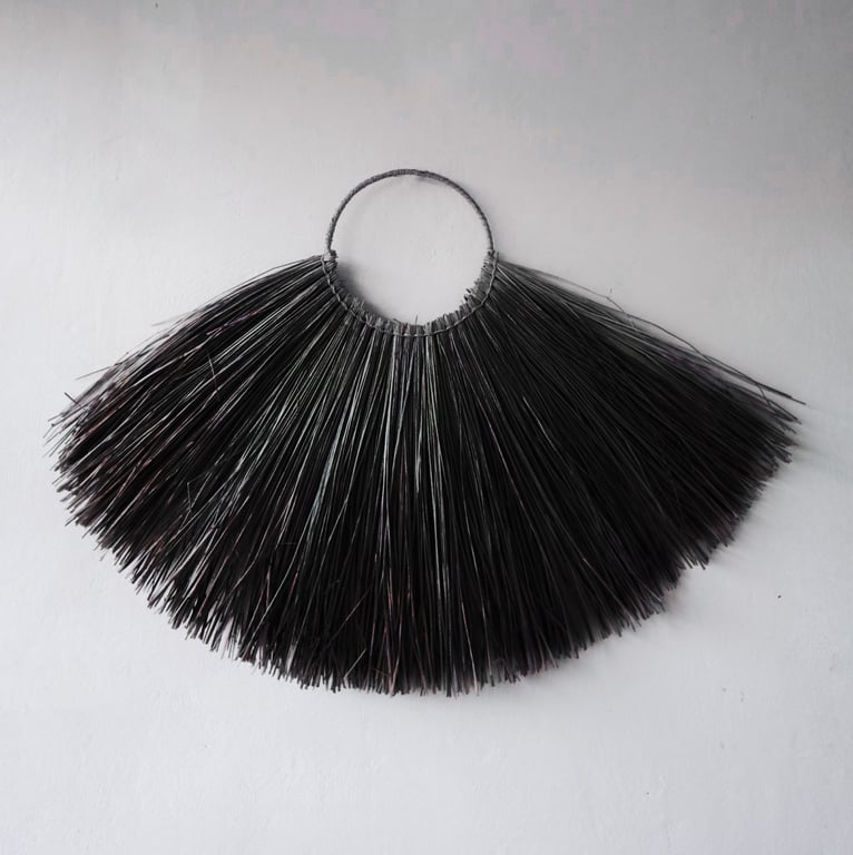 Black Large Seagrass Wall Fan Decor - Large Size