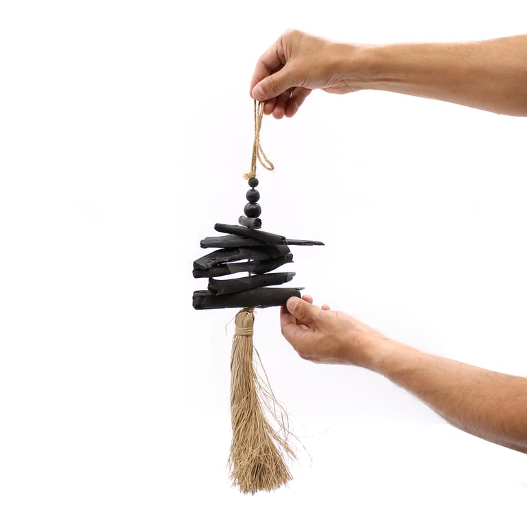 42cm Driftwood Hanging Tassel Wall Decoration - Boho Natural Home Decor