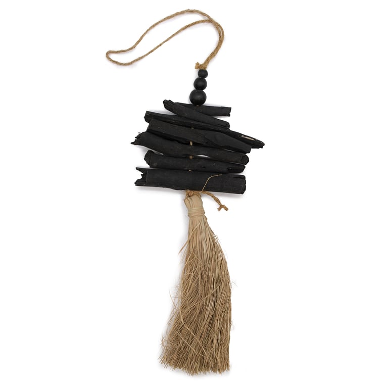 42cm Driftwood Hanging Tassel Wall Decoration - Boho Natural Home Decor