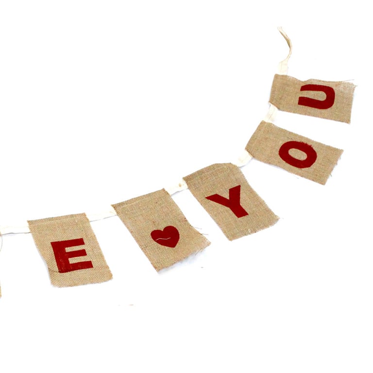 Large Natural Heart Bunting - I LOVE YOU Decorative Home Decoration