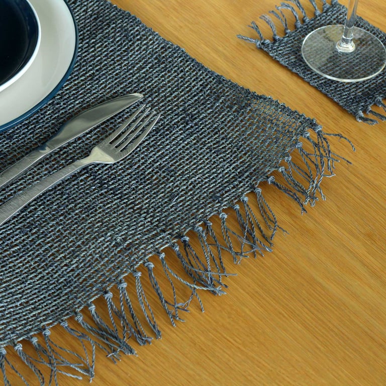 Natural Seagrass Fringe Placemat - Charcoal Home Decor Mat