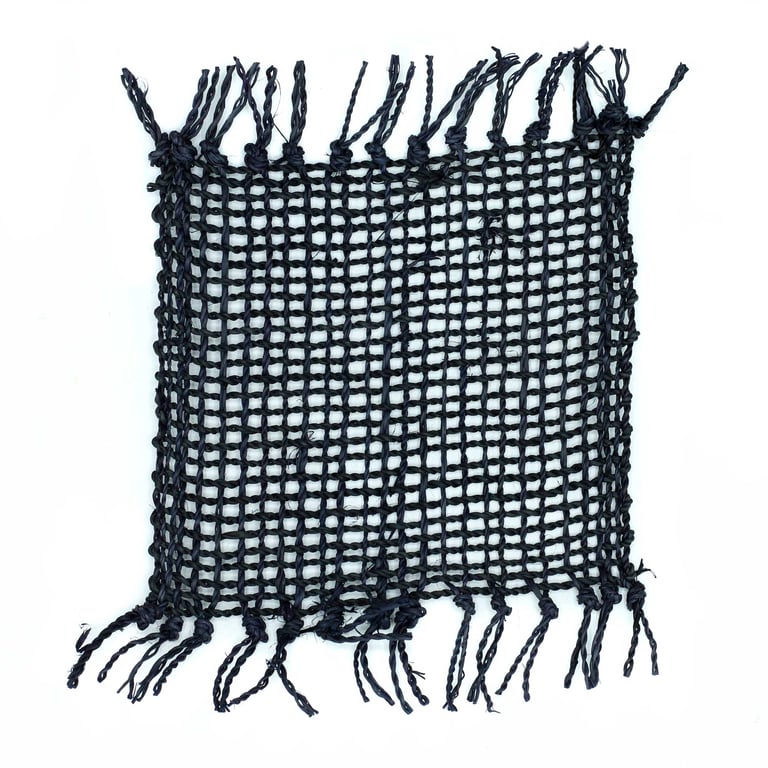 Seagrass Fringe Natural Coasters Set of 4 - Black Wood Grain Accent Home Decor