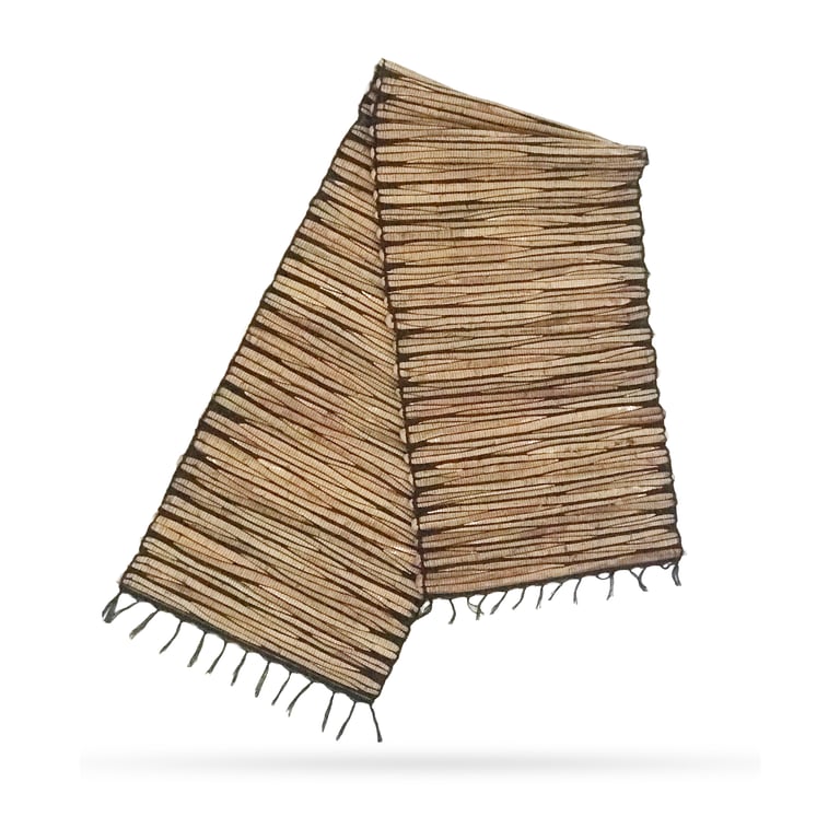 Water Hyacinth Natural Table Runner - Black Tiger Pattern with Fringe Trim, 150cm Length