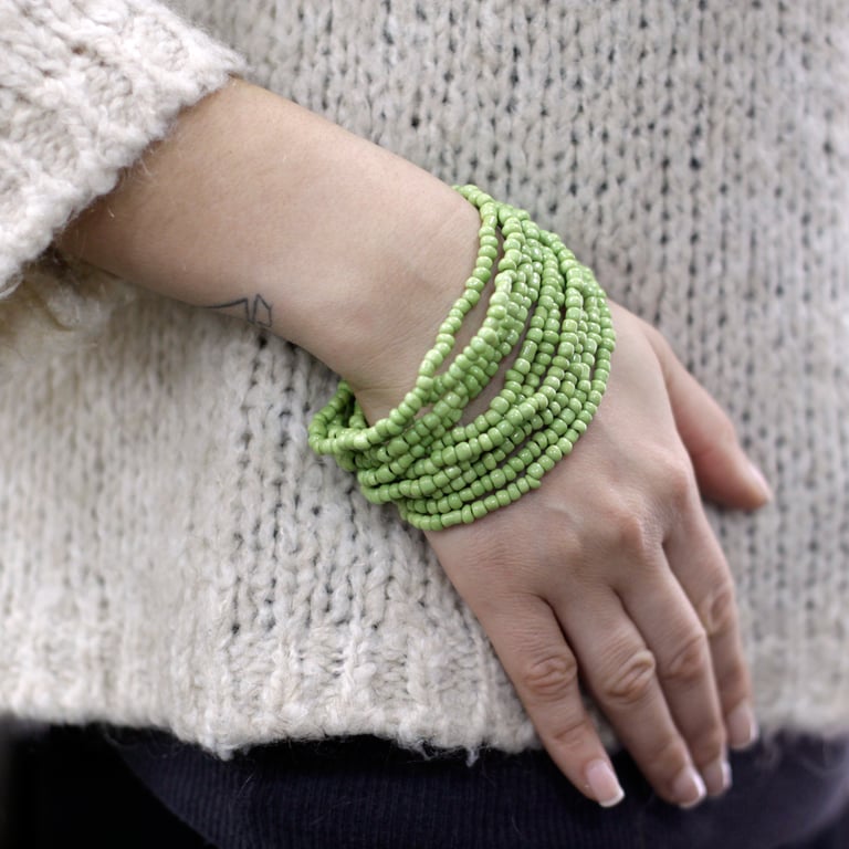 Handmade Multi-Bead Bangle with Wooden Clasp - Assorted Colours Jewelry