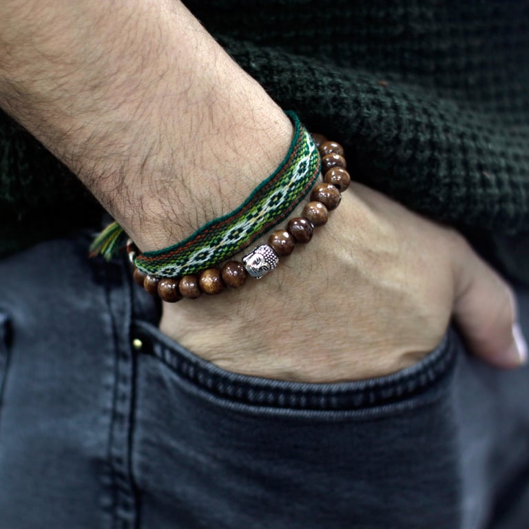 Brown Beads Buddha Bangle - Spiritual Meditation Jewelry for Home & Garden Decor