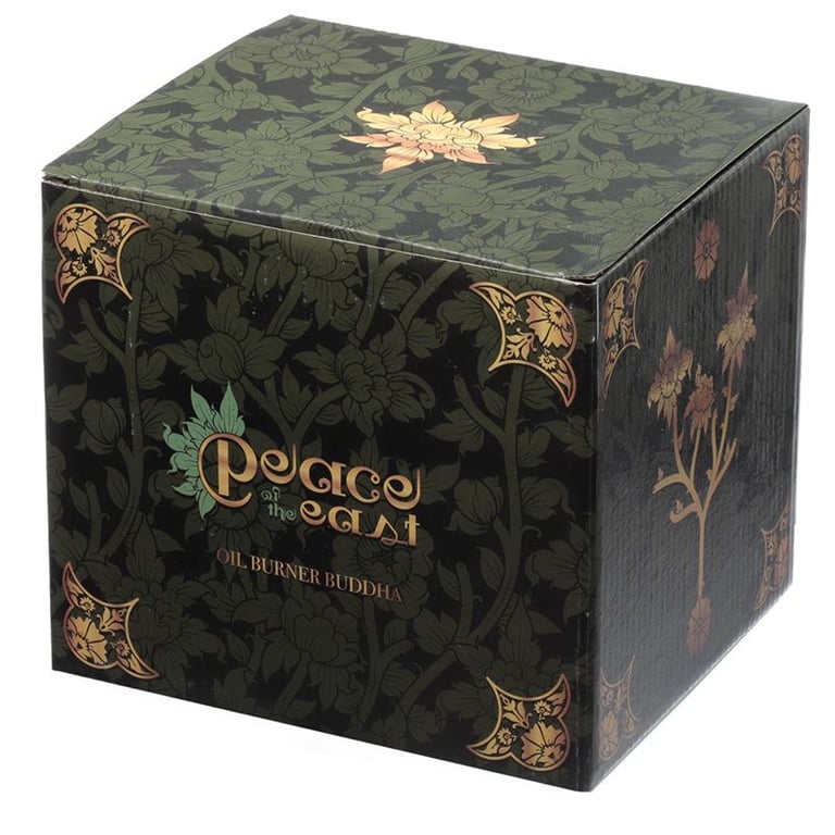 Peace of the East Wood Effect Chinese Buddha Oil & Wax Burner - Eastern Spirituality Incense Candle for Meditation and Relaxation