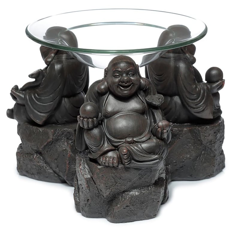 Peace of the East Wood Effect Chinese Buddha Oil & Wax Burner - Eastern Spirituality Incense Candle for Meditation and Relaxation