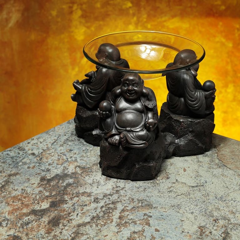 Peace of the East Wood Effect Chinese Buddha Oil & Wax Burner - Eastern Spirituality Incense Candle for Meditation and Relaxation