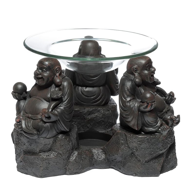 Peace of the East Wood Effect Chinese Buddha Oil & Wax Burner - Eastern Spirituality Incense Candle for Meditation and Relaxation