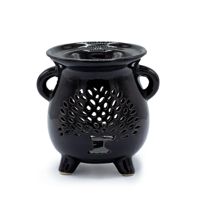 Black Tree of Life Cauldron Oil Burner - Home Incense Holder for Herbal Fragrance