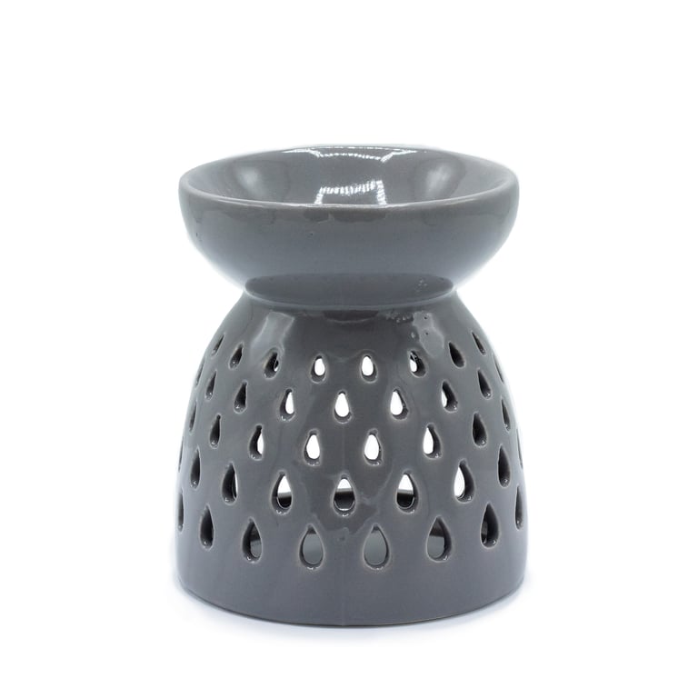 Classic Grey Oil Burner - Teardrops Cutout Home Decor Scented Vintage Style