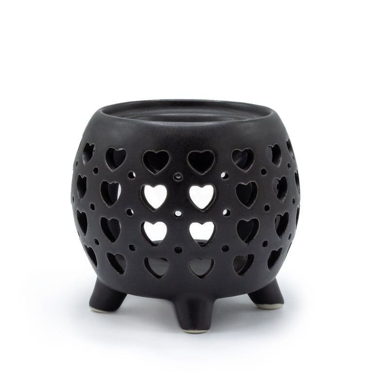 Squat Pot Oil Burner Multi Hearts - Matt Black Oil Diffuser for Home Garden