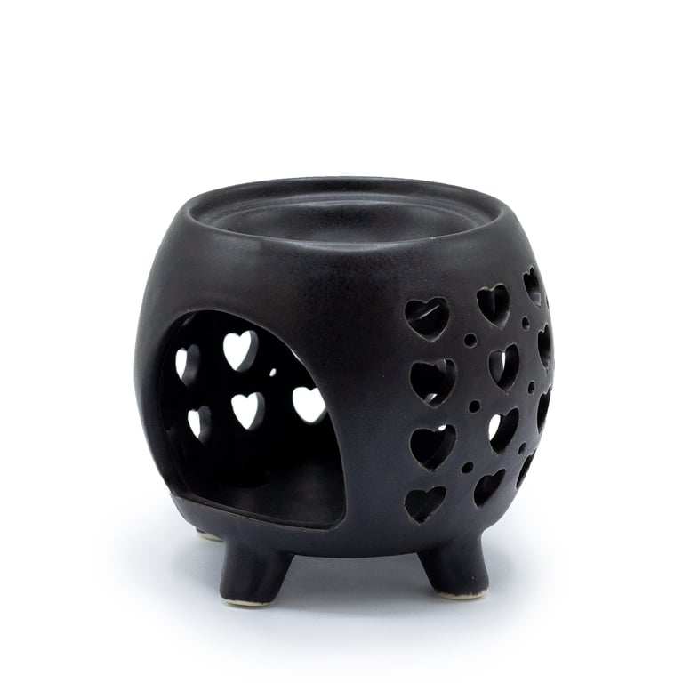Squat Pot Oil Burner Multi Hearts - Matt Black Oil Diffuser for Home Garden