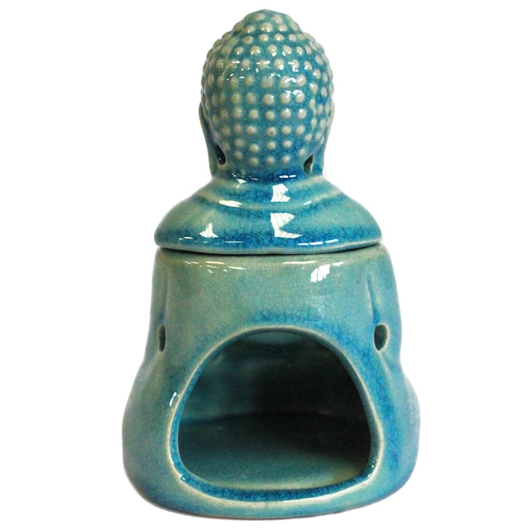 Blue Sitting Buddha Meditation Oil Burner Incense Spiritual Home Decor
