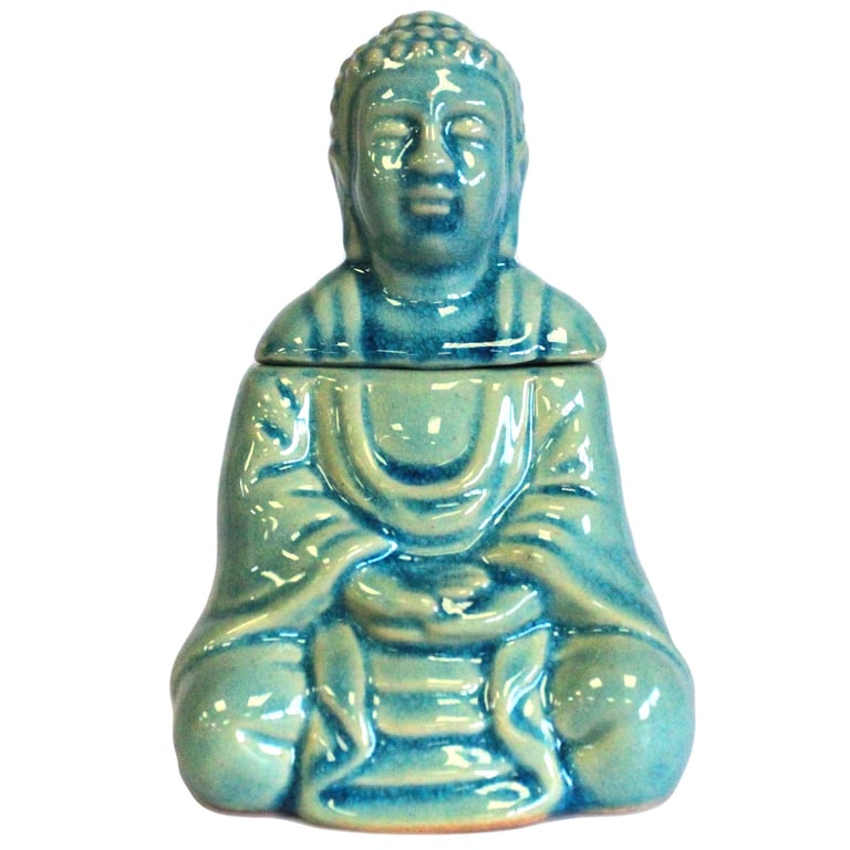 Blue Sitting Buddha Meditation Oil Burner Incense Spiritual Home Decor