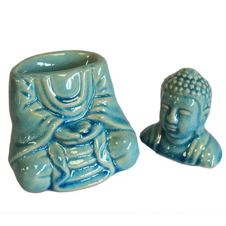 Blue Sitting Buddha Meditation Oil Burner Incense Spiritual Home Decor