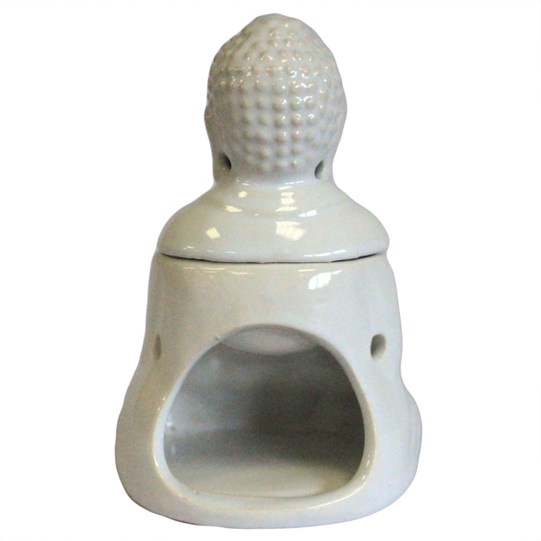 White Sitting Buddha Oil Incense Burner - Meditation and Relaxation Aid