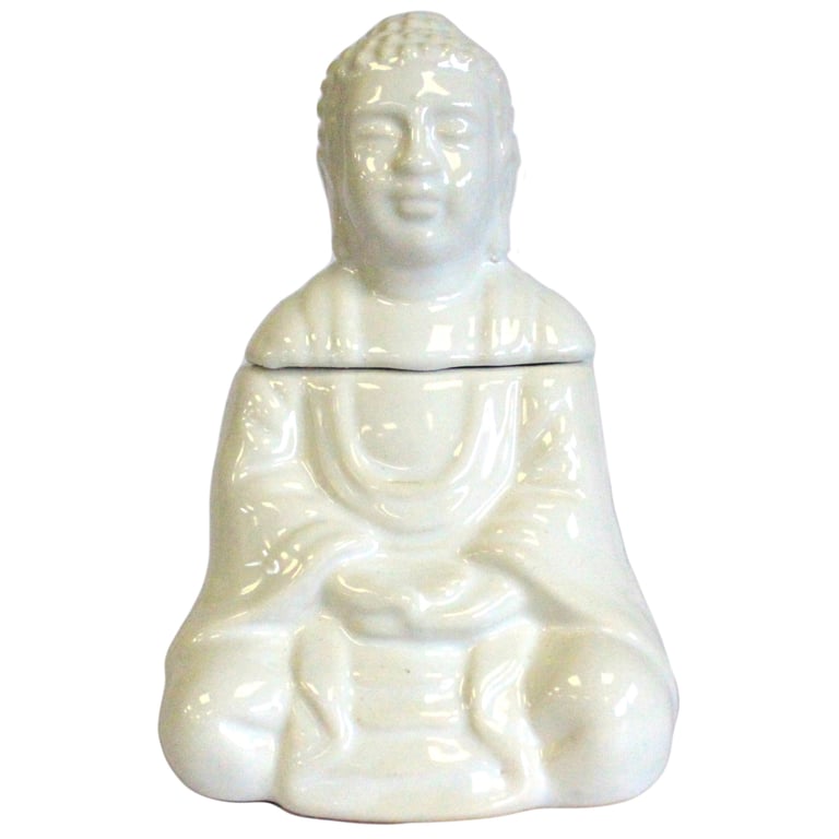 White Sitting Buddha Oil Incense Burner - Meditation and Relaxation Aid